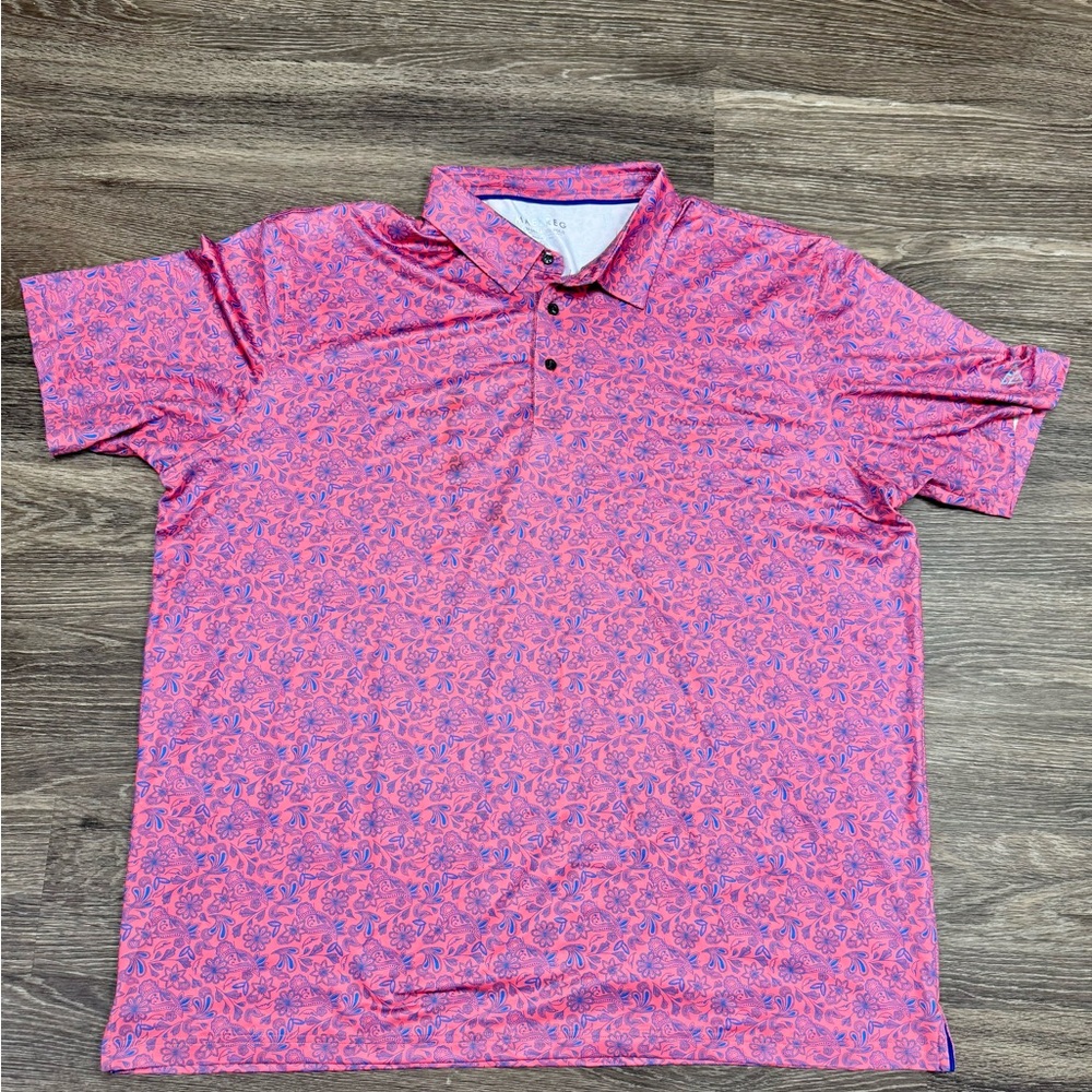 MAELREG Performance Polo Shirt Pink Blue Floral Print Men’s 3XL